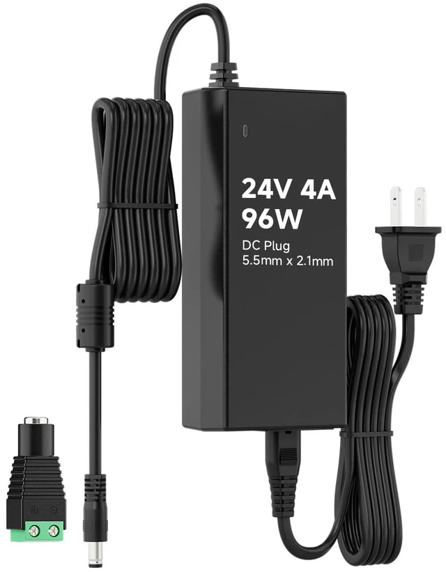 Main image of 24V 4A 96W Power Supply Adapter ETL Listed, Class 2 100-240V AC to 24V DC Converter Power Supply, 5.5x2.1mm Jack for Low Voltage LED Strip Lights, CCTV, Router, Electronics