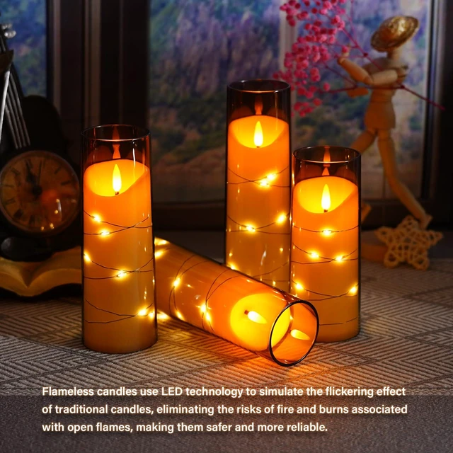 Alt view image 4 of 6 - Flameless Candles with Embedded Star String, Battery Operated LED Pillar Candles with Timer and Remote Control,Home Decorating for Ambiance Set of 9(Grey)