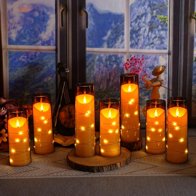 Alt view image 5 of 6 - Flameless Candles with Embedded Star String, Battery Operated LED Pillar Candles with Timer and Remote Control,Home Decorating for Ambiance Set of 9(Grey)