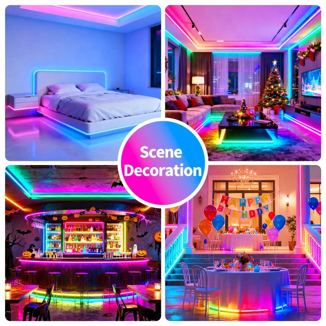 Alt view image 7 of 7 - LED Strip Lights,RGB Music Sync Color Changing Led Lights with Smart App Control Remote & Remote Control,LED Lights for Bedroom,Room Essentials,Sense of Atmosphere Decorations(50FT-1Roll)