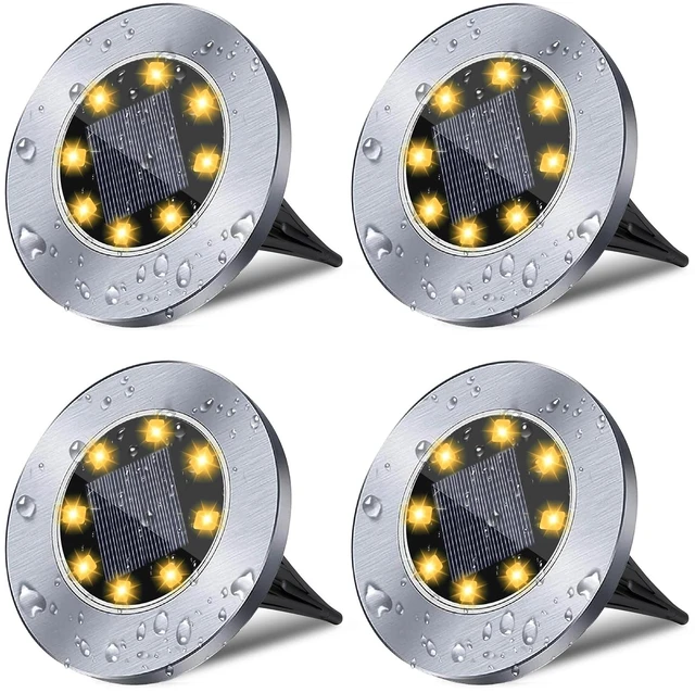 Main image of Solar Ground Lights, Waterproof Solar Garden Lights, Upgraded Outdoor Garden Waterproof Bright in-Ground Lights, Landscape Lights for Pathway,Yard,Deck,Lawn,Patio,Walkway (4 Pack Warm Light)