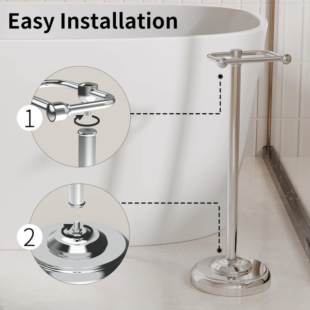 Alt view image 3 of 6 - Toilet Paper Holder Stand, Toilet Paper Holder Free Standing,Post Pivoting Design & Stable Weighted Base SUS304 Stainless Steel for Bathroom (Chrome)