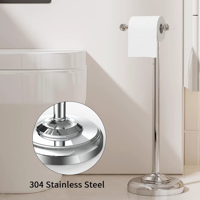Alt view image 4 of 6 - Toilet Paper Holder Stand, Toilet Paper Holder Free Standing,Post Pivoting Design & Stable Weighted Base SUS304 Stainless Steel for Bathroom (Chrome)