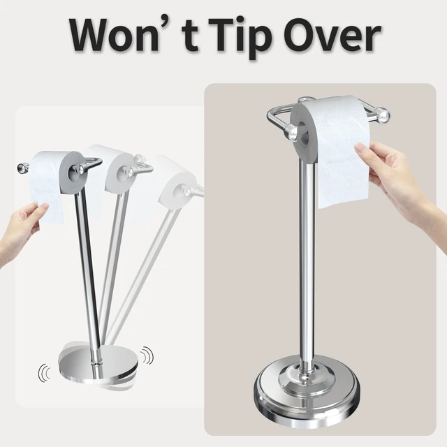 Alt view image 5 of 6 - Toilet Paper Holder Stand, Toilet Paper Holder Free Standing,Post Pivoting Design & Stable Weighted Base SUS304 Stainless Steel for Bathroom (Chrome)