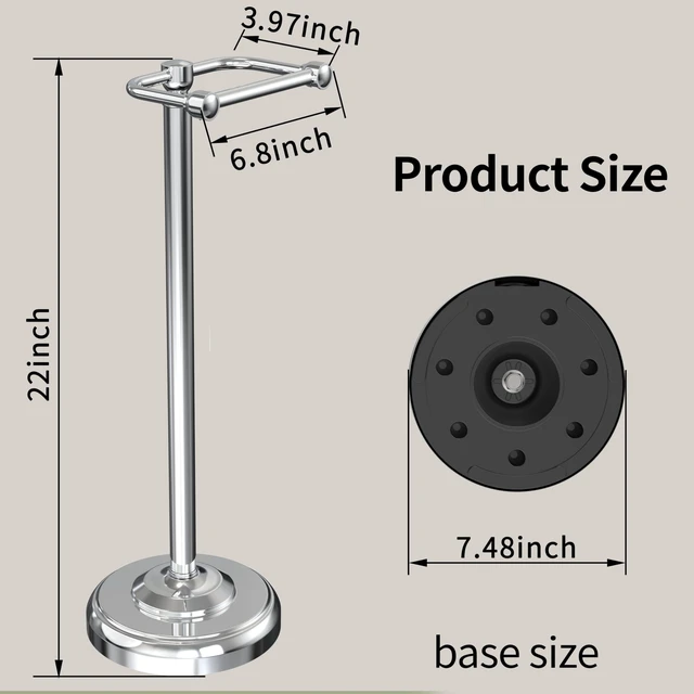 Alt view image 6 of 6 - Toilet Paper Holder Stand, Toilet Paper Holder Free Standing,Post Pivoting Design & Stable Weighted Base SUS304 Stainless Steel for Bathroom (Chrome)
