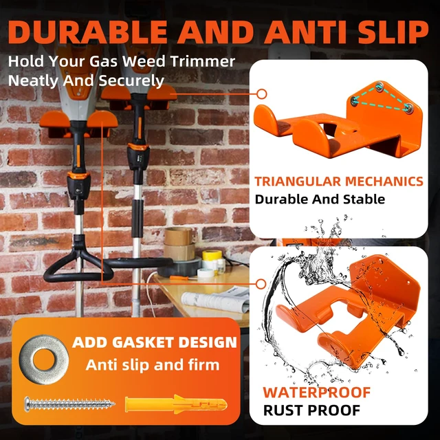 Alt view image 5 of 7 - Weedeater Hanger, 2 Pack Weed Eater Hanger for Wall, Weed Wacker Holder Heavy Duty Weed Wacker Wall Storage Rack, Compatible with Stihl, Weed Eater Hanging Hook for Garage Tool Organization