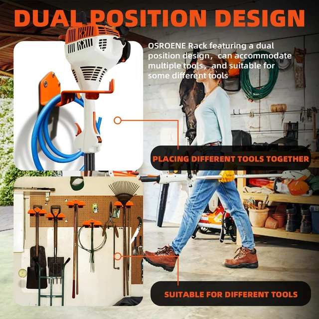 Alt view image 6 of 7 - Weedeater Hanger, 2 Pack Weed Eater Hanger for Wall, Weed Wacker Holder Heavy Duty Weed Wacker Wall Storage Rack, Compatible with Stihl, Weed Eater Hanging Hook for Garage Tool Organization
