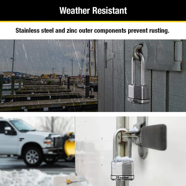 Alt view image 4 of 7 - M5XQLJ Magnum Heavy Duty Outdoor Padlock with Key, 4 Pack Keyed-Alike