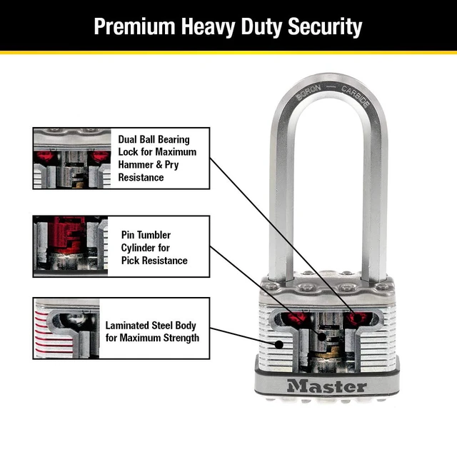 Alt view image 5 of 7 - M5XQLJ Magnum Heavy Duty Outdoor Padlock with Key, 4 Pack Keyed-Alike