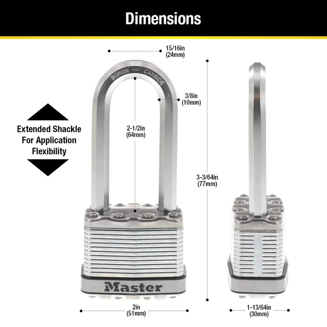 Alt view image 6 of 7 - M5XQLJ Magnum Heavy Duty Outdoor Padlock with Key, 4 Pack Keyed-Alike