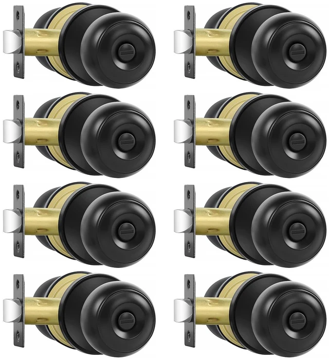 Main image of Privacy Door Knobs, 8 Pack Matte Black Door Knobs with Lock, Bed and Bath Door Knob Interior Keyless Locksets, Round Door Handles Reversible for Left Right Handed Doors