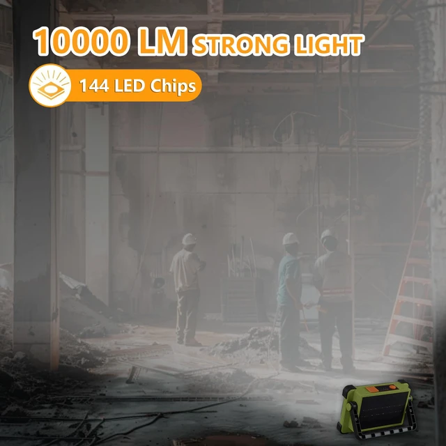 Alt view image 2 of 7 - 120W Solar Rechargeable Work Light, 144 LED Portable Flood Light with Stand, IP66 Waterproof 4 Modes LED Job Site Lighting Flashlights for Mechanic Camping Fishing Car Repair