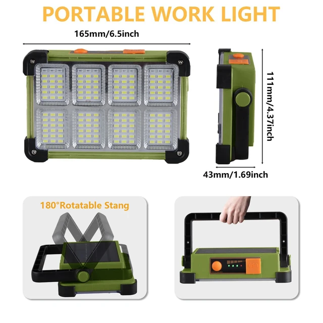 Alt view image 3 of 7 - 120W Solar Rechargeable Work Light, 144 LED Portable Flood Light with Stand, IP66 Waterproof 4 Modes LED Job Site Lighting Flashlights for Mechanic Camping Fishing Car Repair