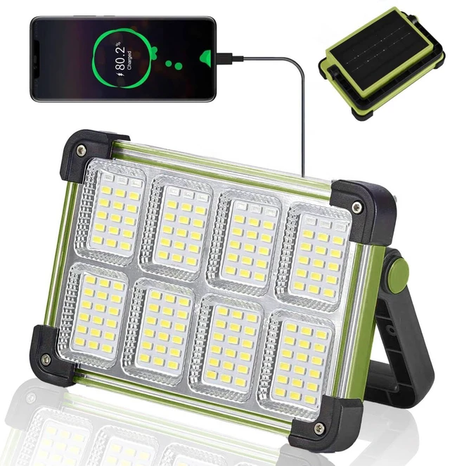 Main image of 120W Solar Rechargeable Work Light, 144 LED Portable Flood Light with Stand, IP66 Waterproof 4 Modes LED Job Site Lighting Flashlights for Mechanic Camping Fishing Car Repair