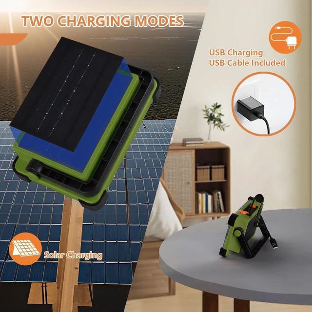 Alt view image 5 of 7 - 120W Solar Rechargeable Work Light, 144 LED Portable Flood Light with Stand, IP66 Waterproof 4 Modes LED Job Site Lighting Flashlights for Mechanic Camping Fishing Car Repair