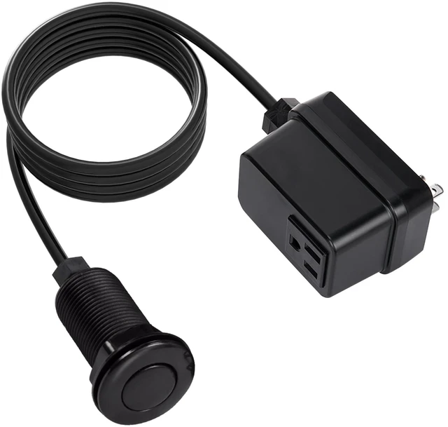Main image of Garbage Disposal Switch, Cordless Air On Off Kit for Food Waste Disposer, Black, SHORT 2.5" Sink Top Push Button by