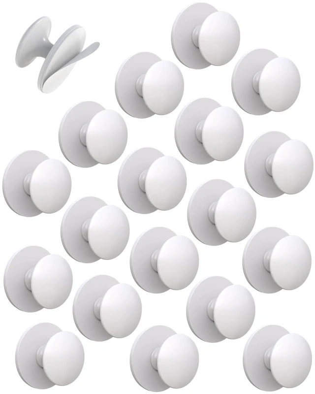 Main image of 20 Pack White Self-Adhesive Cabinet Knobs, Self-Stick Hardware Kitchen Cabinet Handles, No-Punch Peel and Stick Drawer Knobs for Refrigerators, Dressers, Windows, Closets