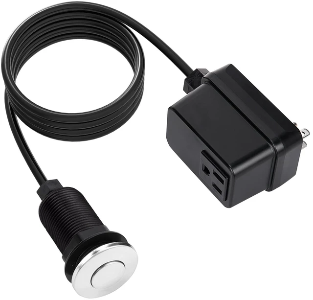 Main image of Garbage Disposal Switch, Cordless Air On Off Kit for Food Waste Disposer, Stainless Steel Polished, SHORT 2.5" Sink Top Push Button