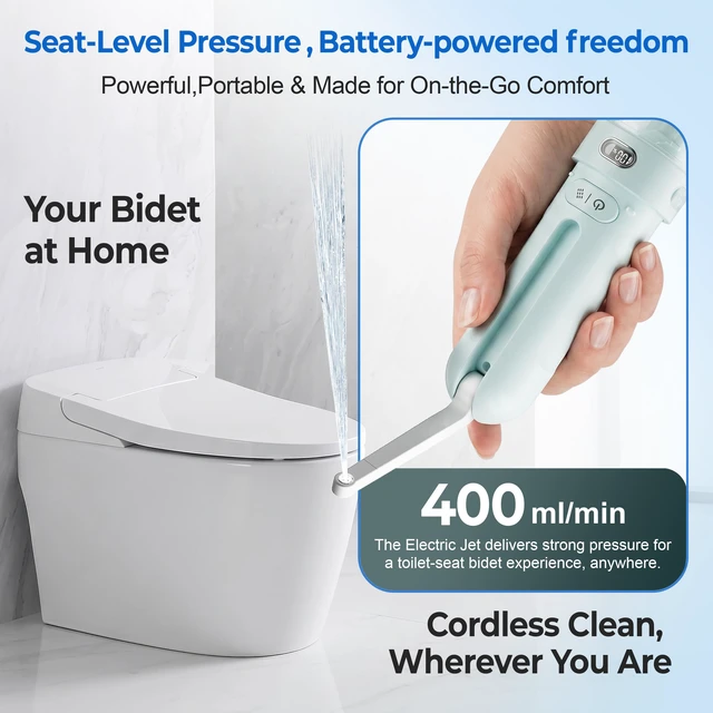 Alt view image 2 of 7 - Electric Portable Bidet Rechargeable Travel Bidet for Women Postpartum Care & Personal Hygiene | with 3 Pressure Modes for Home Travel & Camping (Aqua)