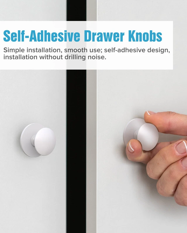 Alt view image 2 of 7 - 20 Pack White Self-Adhesive Cabinet Knobs, Self-Stick Hardware Kitchen Cabinet Handles, No-Punch Peel and Stick Drawer Knobs for Refrigerators, Dressers, Windows, Closets