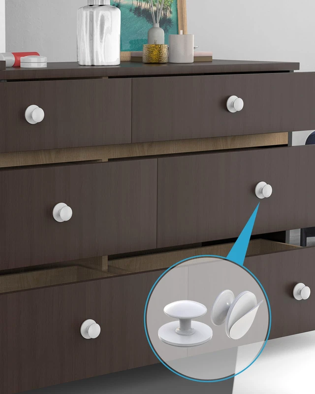 Alt view image 3 of 7 - 20 Pack White Self-Adhesive Cabinet Knobs, Self-Stick Hardware Kitchen Cabinet Handles, No-Punch Peel and Stick Drawer Knobs for Refrigerators, Dressers, Windows, Closets