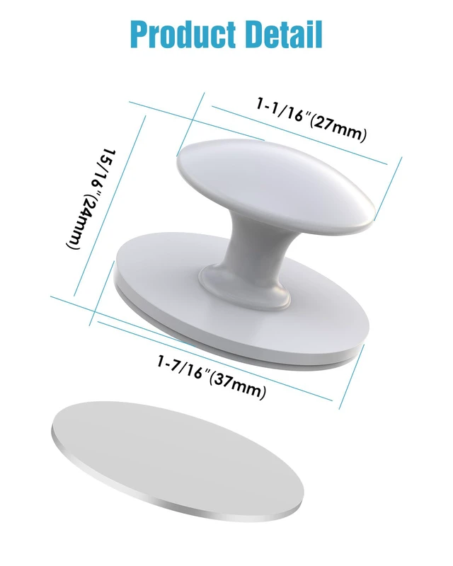 Alt view image 5 of 7 - 20 Pack White Self-Adhesive Cabinet Knobs, Self-Stick Hardware Kitchen Cabinet Handles, No-Punch Peel and Stick Drawer Knobs for Refrigerators, Dressers, Windows, Closets