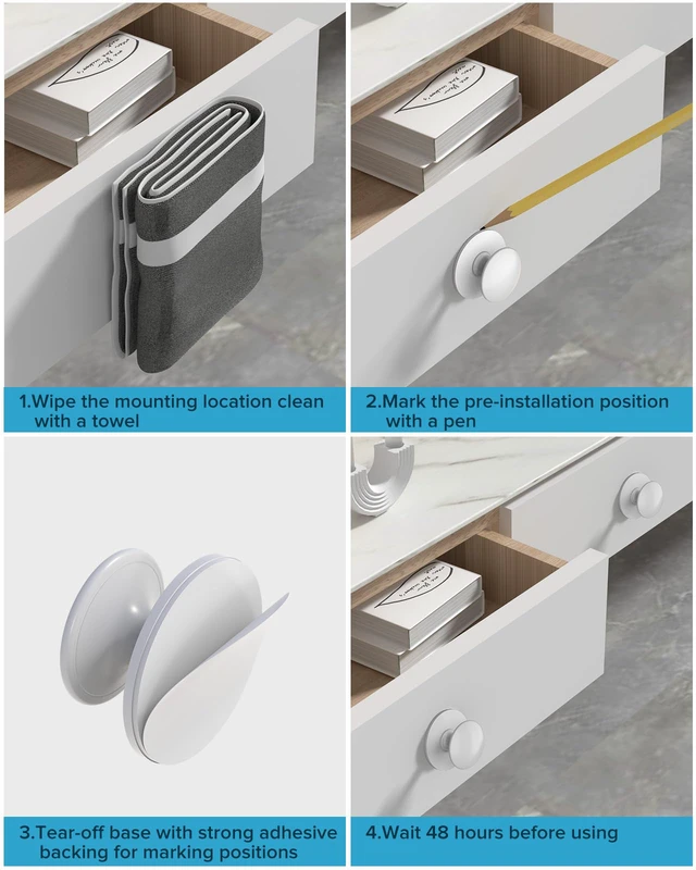 Alt view image 7 of 7 - 20 Pack White Self-Adhesive Cabinet Knobs, Self-Stick Hardware Kitchen Cabinet Handles, No-Punch Peel and Stick Drawer Knobs for Refrigerators, Dressers, Windows, Closets