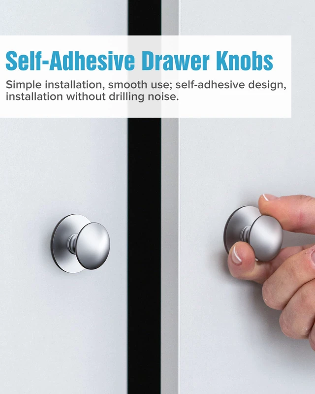 Alt view image 2 of 7 - 20 Pack Silver Self-Adhesive Cabinet Knobs, Self-Stick Hardware Kitchen Cabinet Handles, No-Punch Peel and Stick Drawer Knobs for Refrigerators, Dressers, Windows, Closets