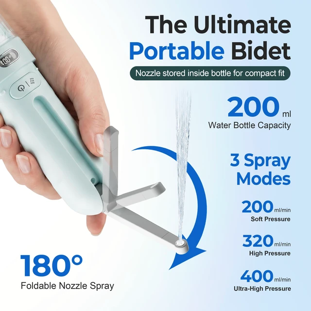Alt view image 5 of 7 - Electric Portable Bidet Rechargeable Travel Bidet for Women Postpartum Care & Personal Hygiene | with 3 Pressure Modes for Home Travel & Camping (Aqua)