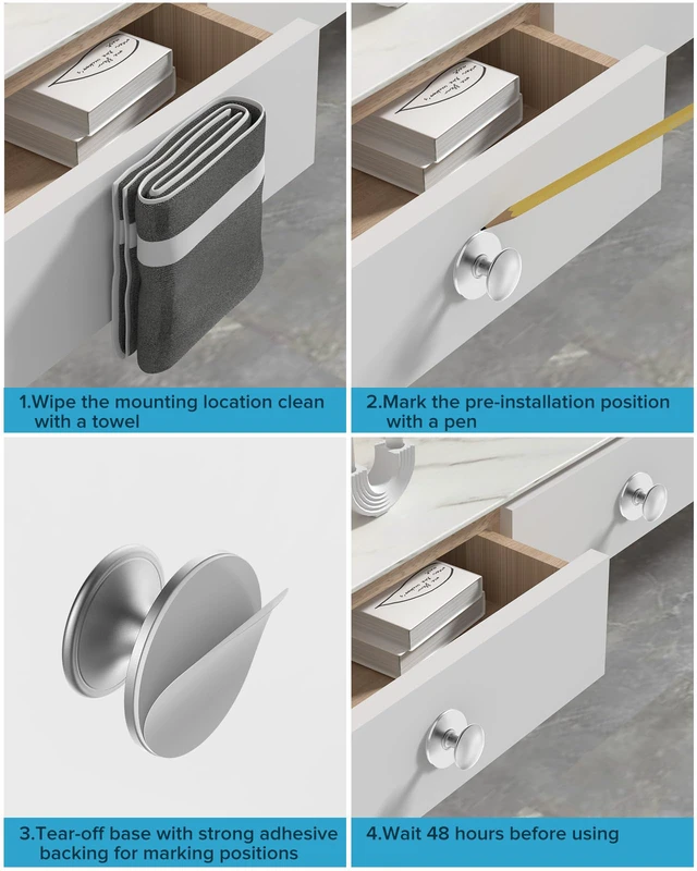 Alt view image 6 of 7 - 20 Pack Silver Self-Adhesive Cabinet Knobs, Self-Stick Hardware Kitchen Cabinet Handles, No-Punch Peel and Stick Drawer Knobs for Refrigerators, Dressers, Windows, Closets
