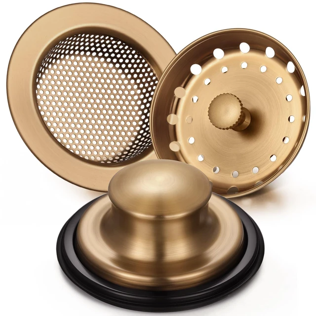 Main image of 3 Pcs Sink Plug Stopper Disposal Drain Strainer,Champagne Bronze Stainless Steel, Universal Fit for Kitchen Drains, Anti-clogging Mesh Basket, Strainer and Plug Stoppers for Garbage Disposal