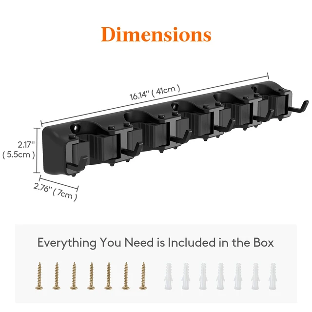 Alt view image 6 of 7 - Mop and Broom Holder Organizer Wall Hanging Mount, Black, 2 Pack Anti-Slip Broom Storage for Cleaning Organizer, Easy Install Tool Hanging Rack with 5 slots & 6 hooks for Kitchen, Garage