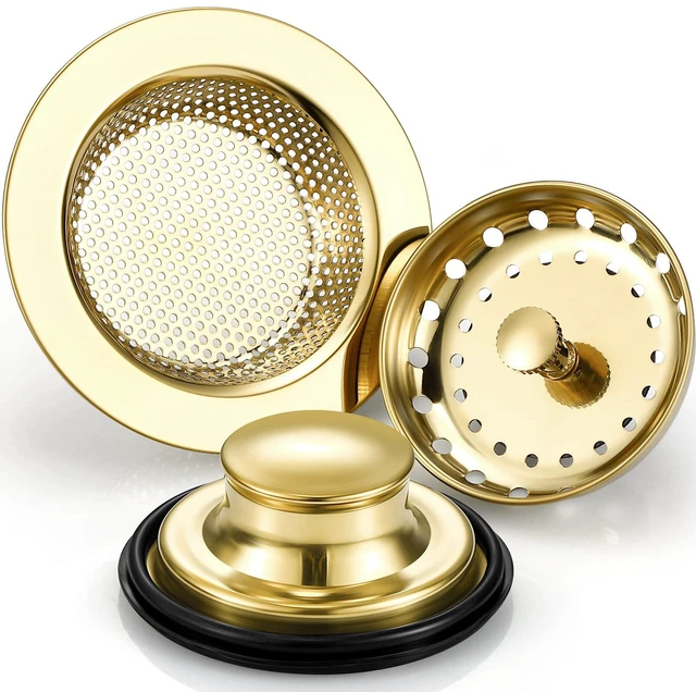 Main image of 3 Pcs Sink Plug Stopper Disposal Drain Strainer,Light Gold Stainless Steel, Universal Fit for Kitchen Drains, Anti-clogging Mesh Basket, Strainer and Plug Stoppers for Garbage Disposal