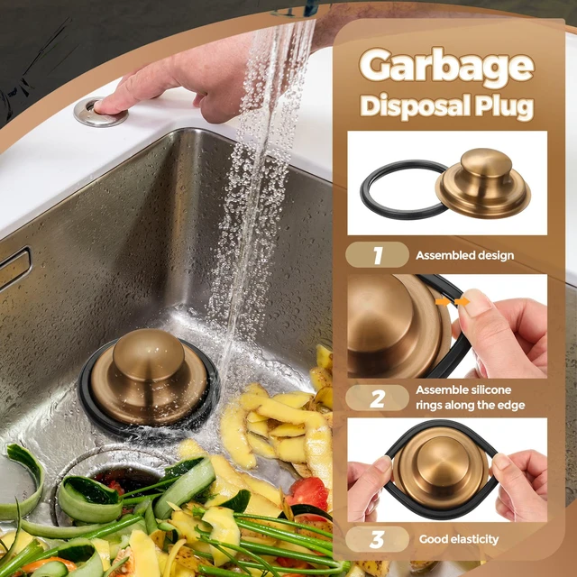 Alt view image 5 of 6 - 3 Pcs Sink Plug Stopper Disposal Drain Strainer,Champagne Bronze Stainless Steel, Universal Fit for Kitchen Drains, Anti-clogging Mesh Basket, Strainer and Plug Stoppers for Garbage Disposal