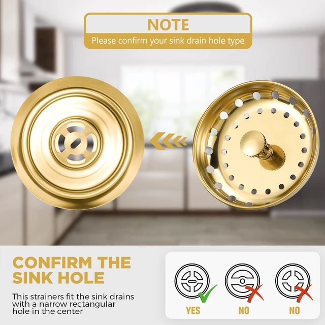 Alt view image 3 of 7 - 3 Pcs Sink Plug Stopper Disposal Drain Strainer,Light Gold Stainless Steel, Universal Fit for Kitchen Drains, Anti-clogging Mesh Basket, Strainer and Plug Stoppers for Garbage Disposal