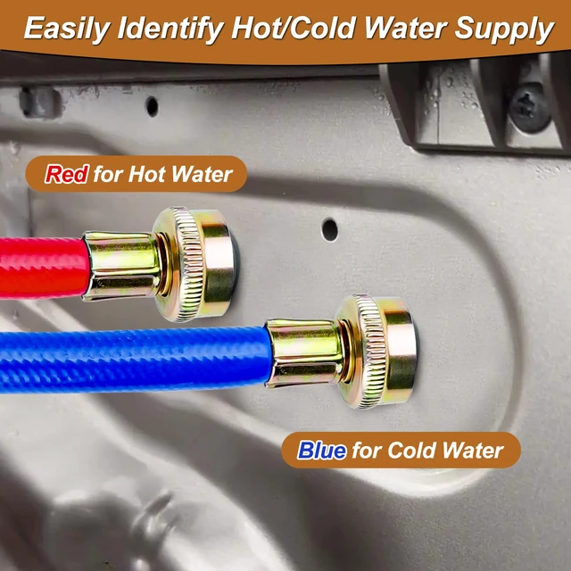 Alt view image 6 of 7 - 10FT Rubber Washing Machine Hoses Burst Proof 2 Pack for Hot and Cold Water 3/4" NPT Connection Water Supply Lines by Fit for ALL Washing Machine