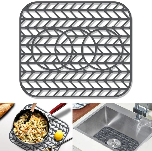 Main image of Sink Protectors for Kitchen sink, 13 5/8" x 11 5/8" Folding Non-slip Silicone Mat Grid for Bottom of Farmhouse Stainless Steel Porcelain Sink with 3 Reserved Holes