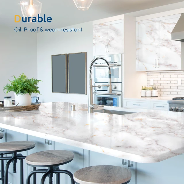 Alt view image 5 of 7 - Glossy Marble Contact Paper Peel and Stick, 17.5" x 236.2" Countertop Furniture Waterpoof Self Adhesive Wallpaper Removable Cover for Kitchen Bathroom Cabinet Drawer Shelf Liner Vinyl