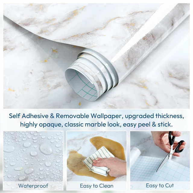Alt view image 6 of 7 - Glossy Marble Contact Paper Peel and Stick, 17.5" x 236.2" Countertop Furniture Waterpoof Self Adhesive Wallpaper Removable Cover for Kitchen Bathroom Cabinet Drawer Shelf Liner Vinyl