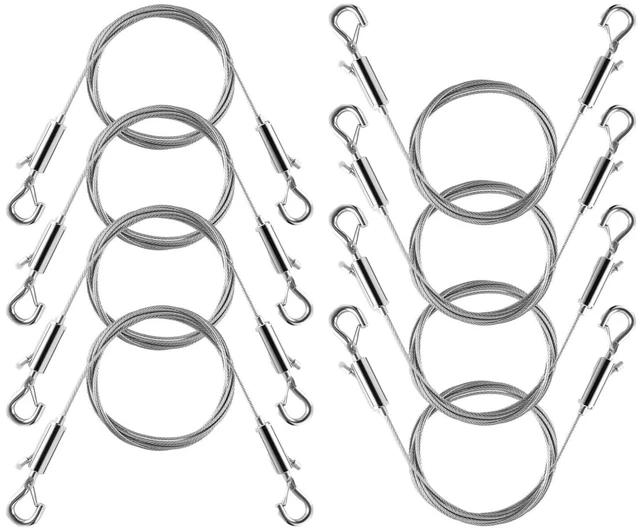 Main image of Stainless Steel Picture Hanging Wire, Heavy Duty 100lbs, 8PCS 6.6FT Adjustable wire rope for picture frames and mirrors. Silver finish. Supports up to 100lbs. Easy to cut and adjust length