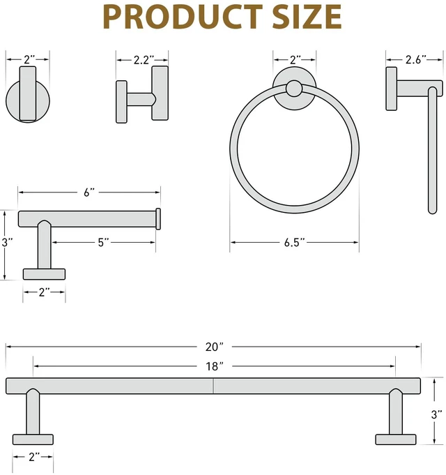 Alt view image 2 of 7 - 18 Inch Matte Black Bathroom Hardware Set, Thicken, 4-Piece Modern Towel Bar Set, Wall Mounted Towel Racks for Bathroom, Durable SUS304 Stainless Steel Bathroom Accessories Set