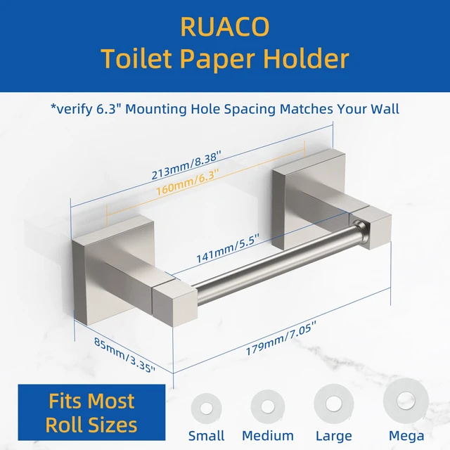 Alt view image 2 of 6 - Brushed Nickel Toilet Paper Holder Wall Mount for Bathroom Dual-Post Pivoting Tissue Roll Holder with Square Base, Rustproof 304 Stainless Steel, Screw-in, for Hotel Apartments, Modern