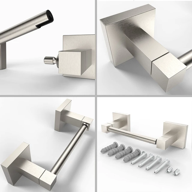 Alt view image 5 of 6 - Brushed Nickel Toilet Paper Holder Wall Mount for Bathroom Dual-Post Pivoting Tissue Roll Holder with Square Base, Rustproof 304 Stainless Steel, Screw-in, for Hotel Apartments, Modern