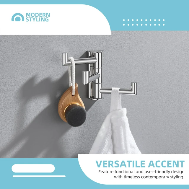 Alt view image 3 of 7 - Swivel Towel Hook 3 Arms, Robe Coat Wall Hook, Polished Chrome Rustproof SUS304 Stainless Steel Hand Towel Holder, Foldable Space Saver for Bathroom Kitchen Closet Entryway, Screws Mounted