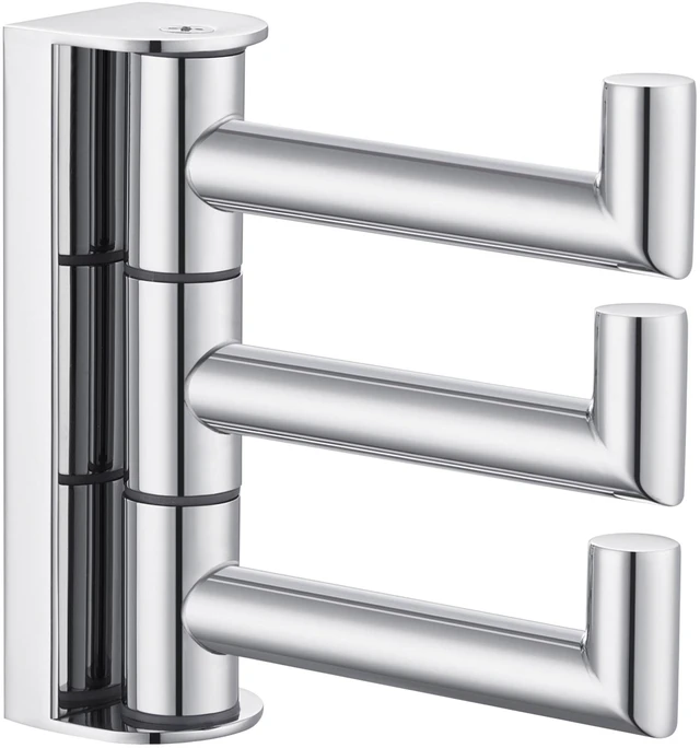 Main image of Swivel Towel Hook 3 Arms, Robe Coat Wall Hook, Polished Chrome Rustproof SUS304 Stainless Steel Hand Towel Holder, Foldable Space Saver for Bathroom Kitchen Closet Entryway, Screws Mounted