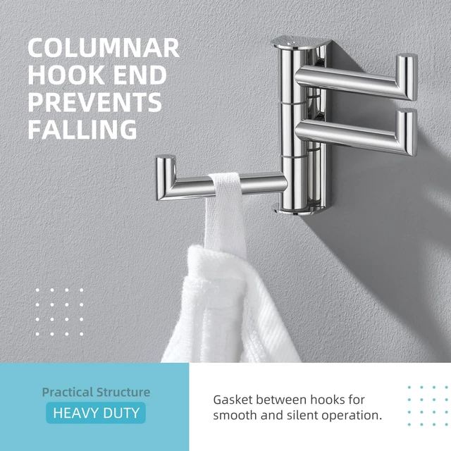 Alt view image 7 of 7 - Swivel Towel Hook 3 Arms, Robe Coat Wall Hook, Polished Chrome Rustproof SUS304 Stainless Steel Hand Towel Holder, Foldable Space Saver for Bathroom Kitchen Closet Entryway, Screws Mounted