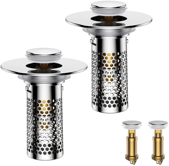 Main image of Bathroom Sink Drain Strainer,Universal Pop-Up Sink Stopper Hair Catcher, Anti-Clog Stainless Steel Drain Filter Basket, Removable Sink Drain for Bathroom Sink Stopper (Ysilver-2with Buckle)