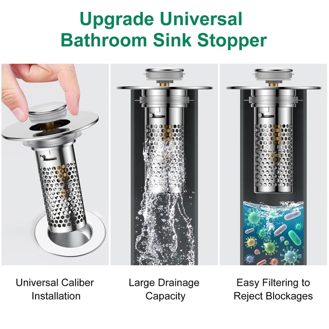 Alt view image 3 of 7 - Bathroom Sink Drain Strainer,Universal Pop-Up Sink Stopper Hair Catcher, Anti-Clog Stainless Steel Drain Filter Basket, Removable Sink Drain for Bathroom Sink Stopper (Ysilver-2with Buckle)