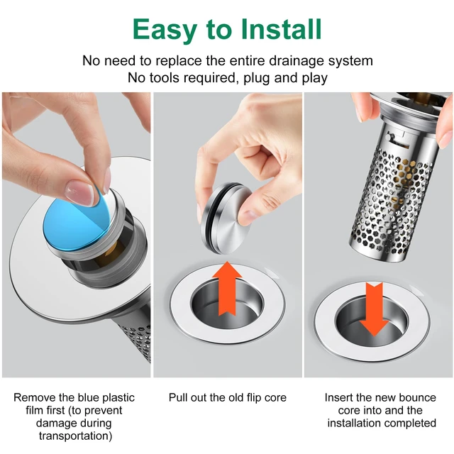 Alt view image 4 of 7 - Bathroom Sink Drain Strainer,Universal Pop-Up Sink Stopper Hair Catcher, Anti-Clog Stainless Steel Drain Filter Basket, Removable Sink Drain for Bathroom Sink Stopper (Ysilver-2with Buckle)