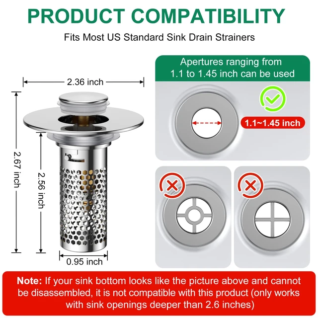 Alt view image 7 of 7 - Bathroom Sink Drain Strainer,Universal Pop-Up Sink Stopper Hair Catcher, Anti-Clog Stainless Steel Drain Filter Basket, Removable Sink Drain for Bathroom Sink Stopper (Ysilver-2with Buckle)